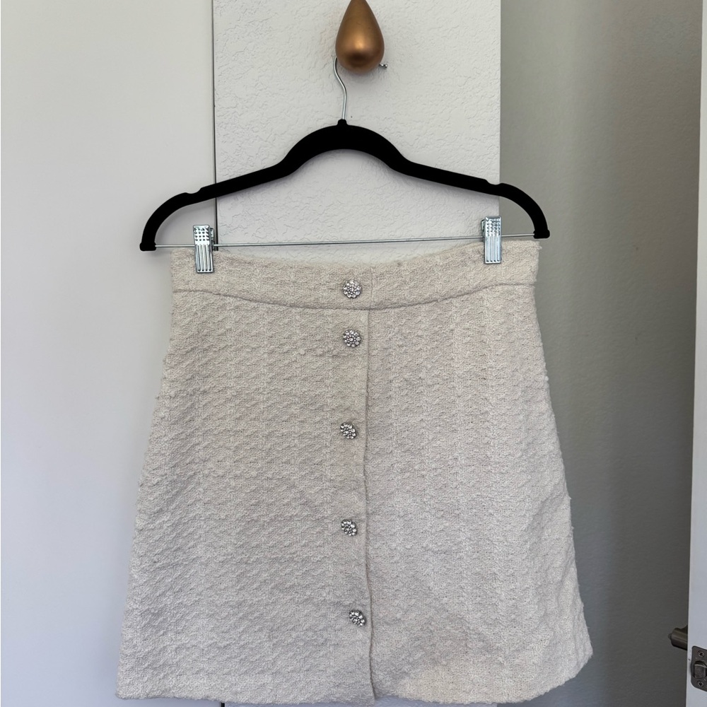 Cream Button-Front Skirt